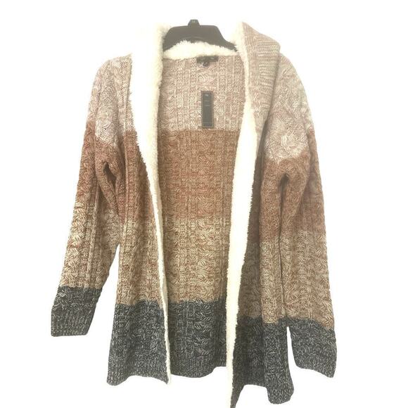 LETY&ME NWT Hooded, Open Front, Sherpa Lined, Cardigan Sweater Jacket Size Med - Picture 4 of 10